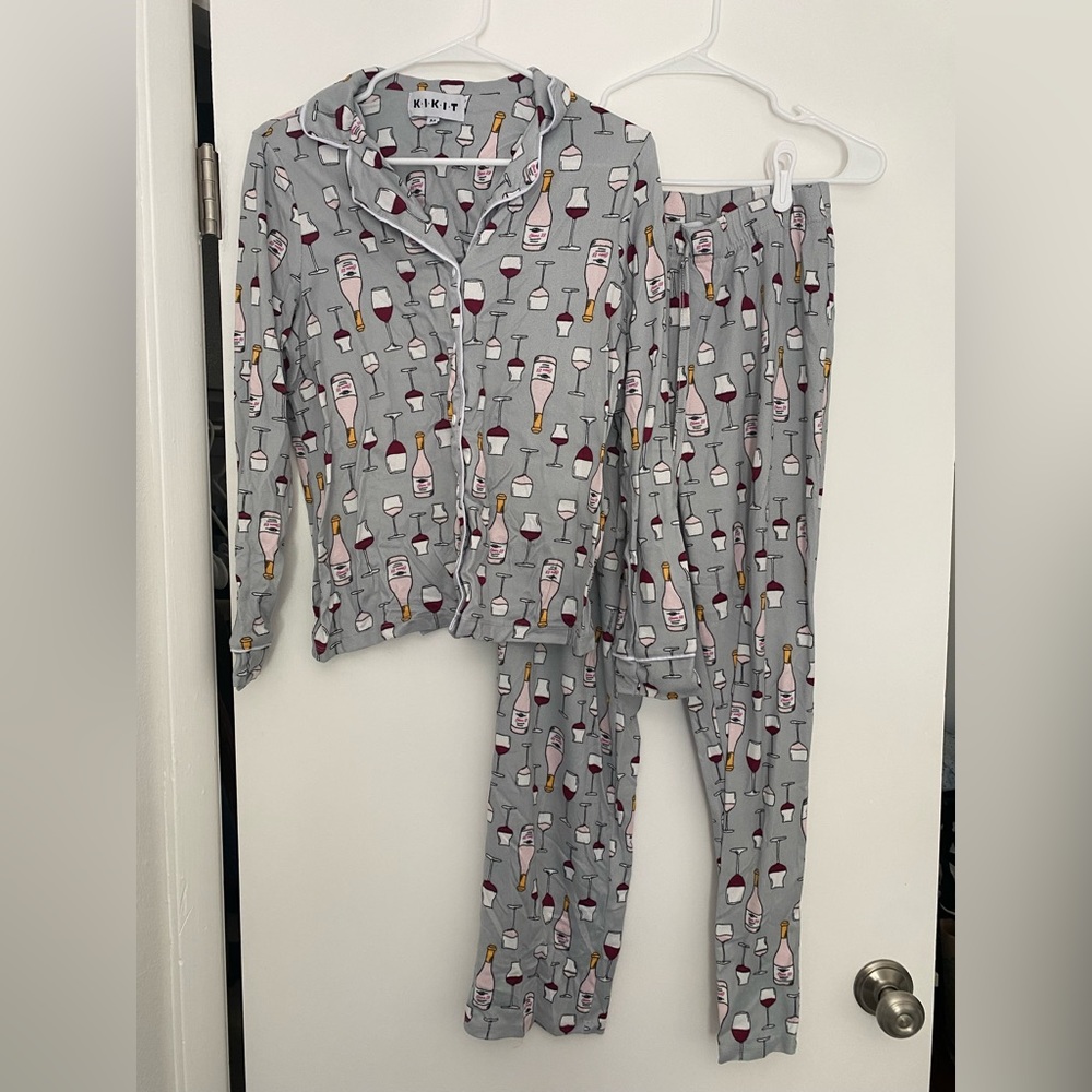 Grey Wine Long Sleeve Pajama Set